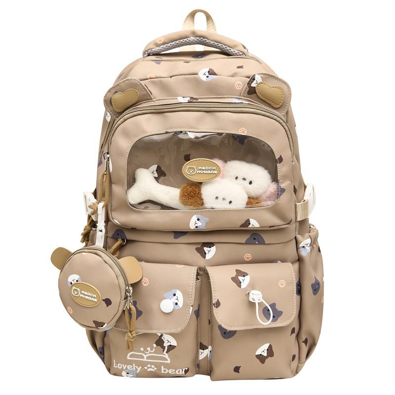 

Школьный рюкзак Wenyi Fan Мультяшный принт Большая вместимость Рюкзак для ученика средней школы Новый Милый дорожный рюкзак Double back without accessories хаки