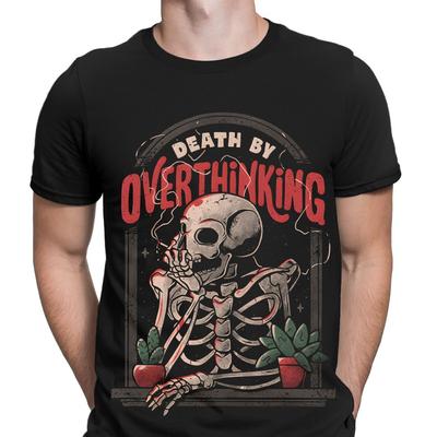 Death By Overthinking Funny Skull Gift Horror Scary Mens T-Shirts Tee Top #D6
