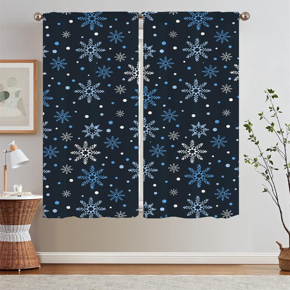 Snowflake Blackout Curtain for Living Room Decoration Black Out Curtains 2 Pcs Set Window Sheer Curtains Salon 2 Pieces Blinds