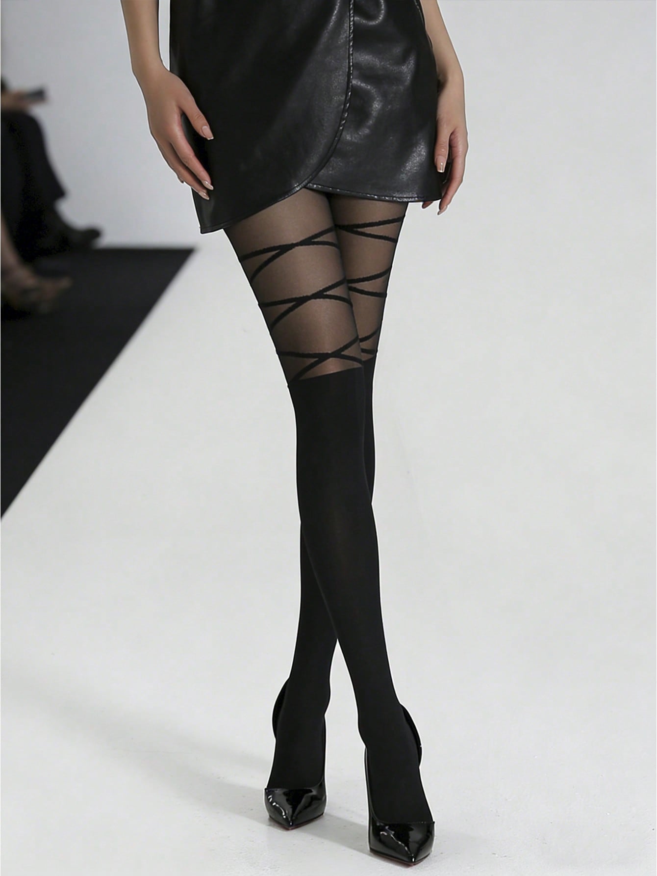 1 / 2 Pairs Women Fake Bandage Sheer Tights Black & White Stretchy Pantyhose Stockings S