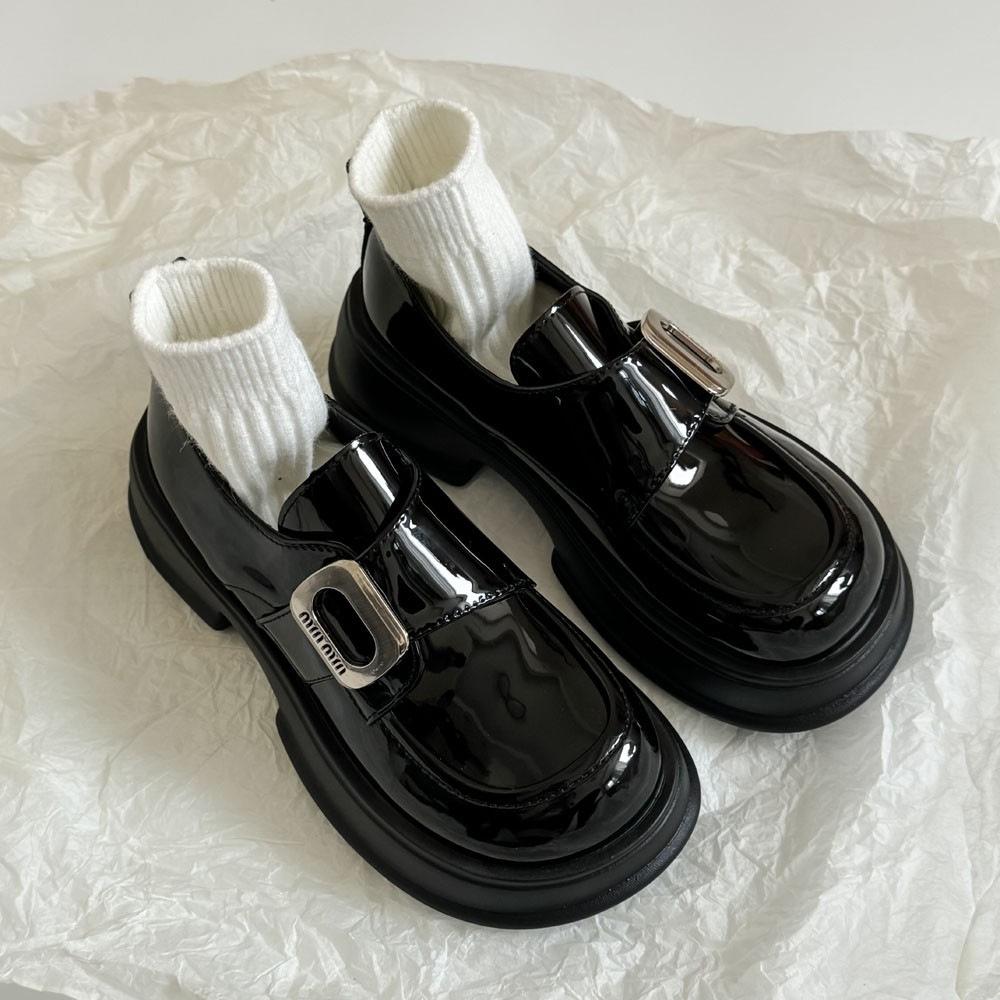 Loafers women's 2025 new spring and autumn black shoes women's British style platform small leather shoes buckle Mary Jane single shoes