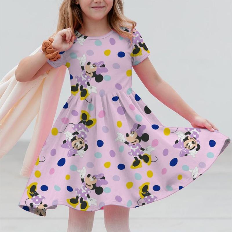 M-ickey M-innie Print Summer Dress Kids Girl Clothes Sweet Desserts Short Sleeve Casua S