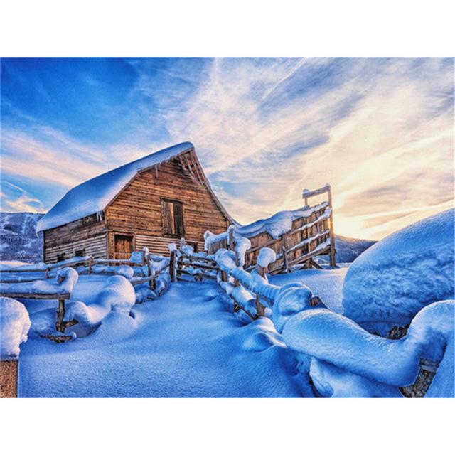 5D-Diamantgemälde zum Selbermachen, Winter-Schnee-Landschaft, volles Quadrat, Diamant-Handwerk, Heimdekoration, Geschenk, Kreuzstich-Set, Mosaik-Muster