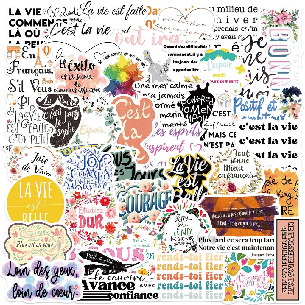 50 Cartoon French Inspirational Graffiti Stickers Decorate Suitcase Guitar DIY Waterproof Stickers