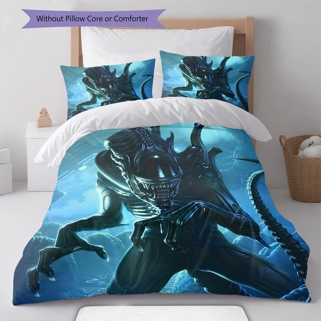 Alien Pattern Bedding,Quilt Set Quilt Cover Pillowcase Home Decoration Birthday Gift (1 * Duvet Cover + 2 * Pillowcase, Without Core)