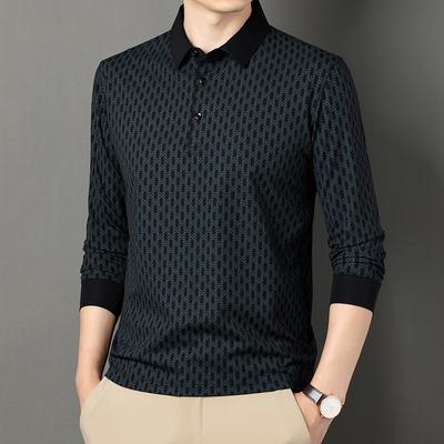 Young and Middle-aged Men's T-shirt Long-sleeved Lapel Spring and Autumn Printed Light Luxury Men's Bottoming Pullover T-shirt Polo Shirt for Men