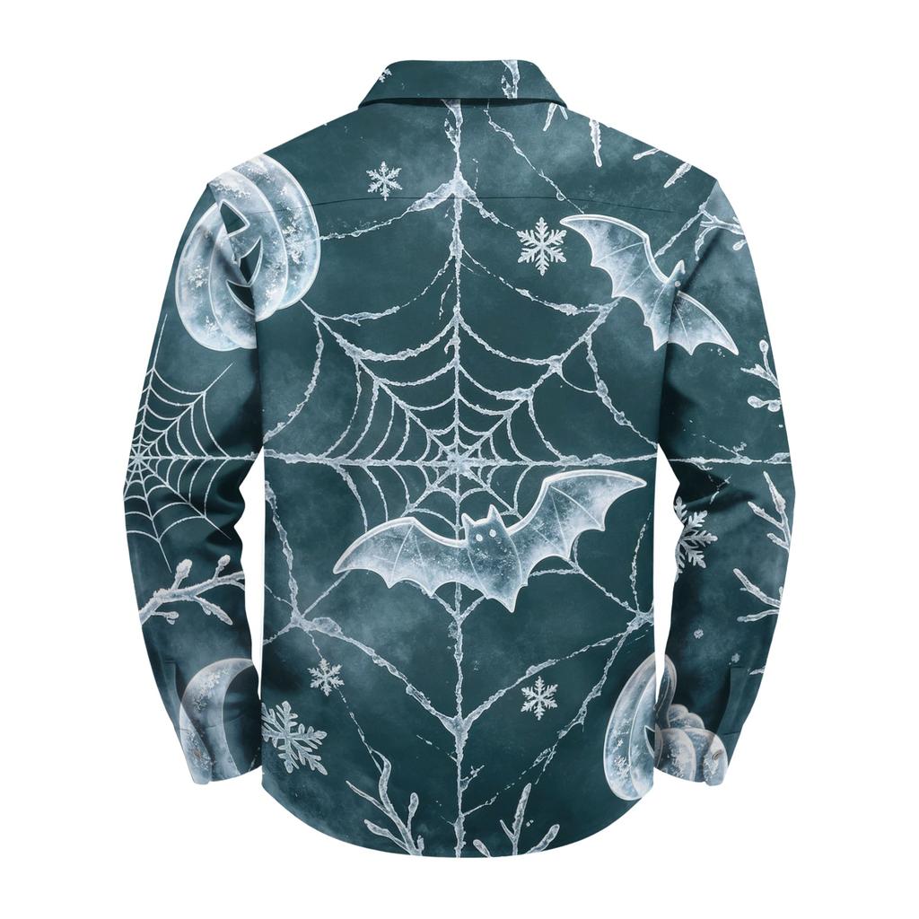 Men's Loose Fit Long Sleeve Shirt with Turn Down Collar Halloween Theme Vintage Casual Button Down Shirt for Spring Autumn Outdoor Daily Wear