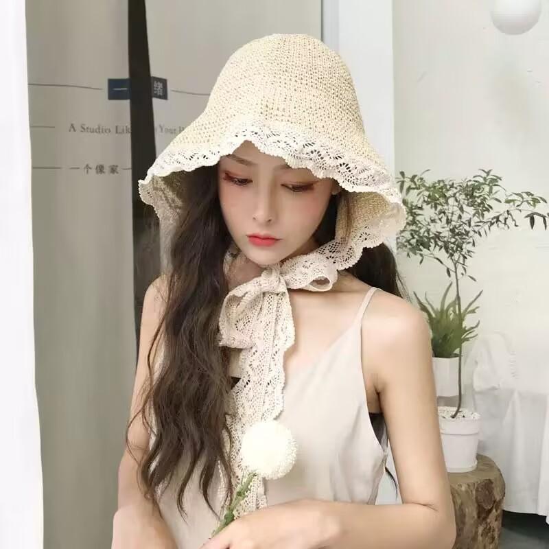 Hat Women's Spring and Summer Versatile Big Brim Straw Hat Summer Seaside Bucket Hat Face Small Sunscreen Hat Sun Hat