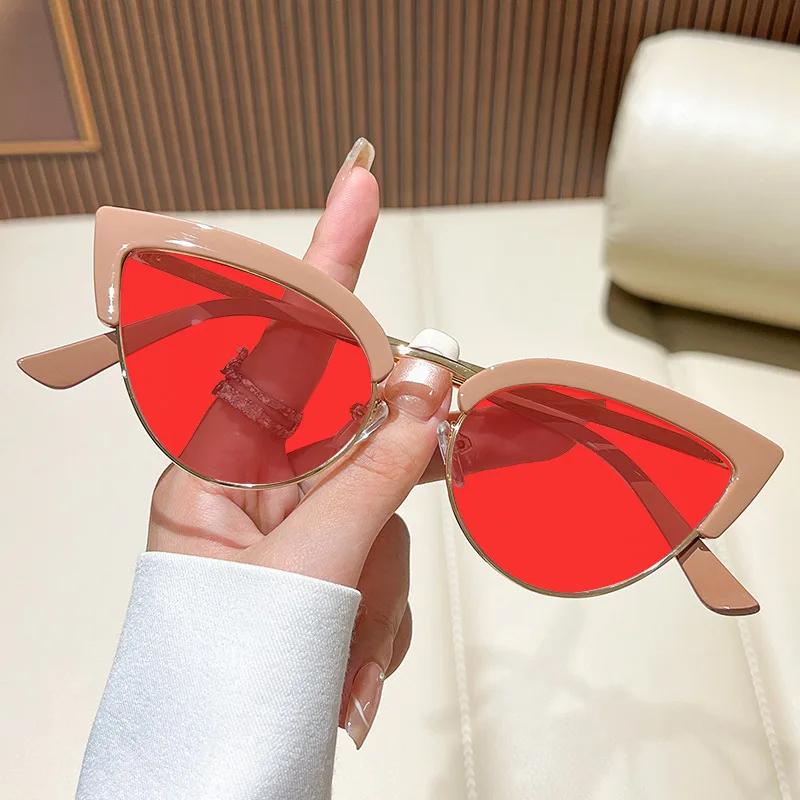 Metal Half-Frame Night Vision Anti-Blue Light Glasses Orange & Red Lenses Unisex Fashion Cat-Eye Gaming Eye Protection Glasses