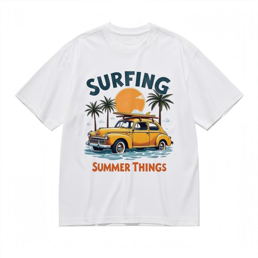 Women's Fashion Breathable Classic T-Shirt Palm Tree Ocean Wave Summer Scene Tee