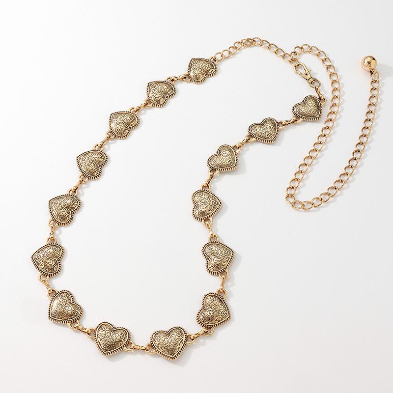 New Love Retro Engraving Sweet and Exquisite Women's Dress Pants with Metal Heavy Industry Waist Chain