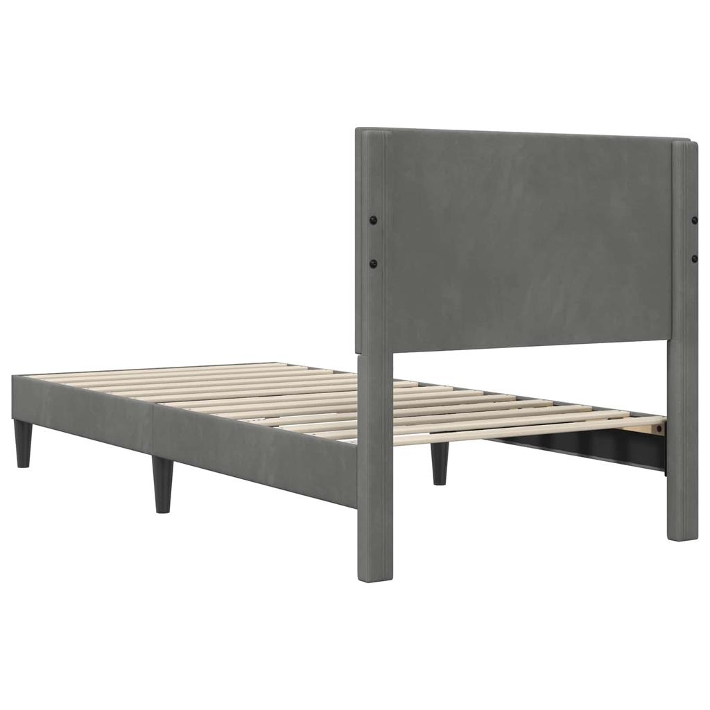 Dark Grey Upholstered Bed Frame with Headboard 90 x 190 cm Velvet