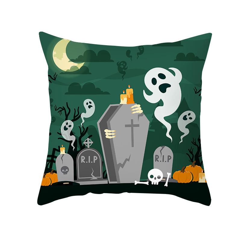 Halloween Pillow Cover New Product Cartoon Pumpkin Castle Print Peach Skin Cushion Cover Pillow Cover