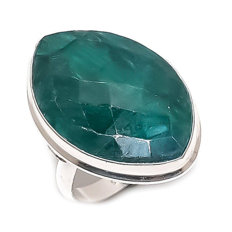 

Изумруд(Смоделированный) Драгоценный камень Ручная работа Серебро 925 пробы Кольцо Размер 8.5 O5I82