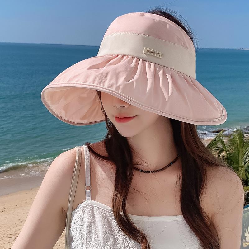 Sunscreen Large Brim Empty Top Sun Hat Women's Summer Ponytail Shading Breathable New Bucket Hat