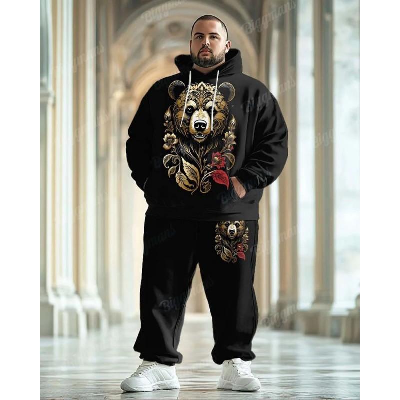 Mens 3D Digital Print Hooded Sweatshirt Jogger Pants Set Sporty Casual Outfit Travel