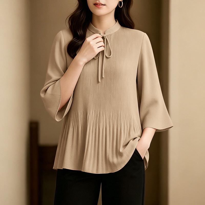 ZANZEA Women Casual Round Neck Solid Color 3/4 Sleeve Loose Blouse
