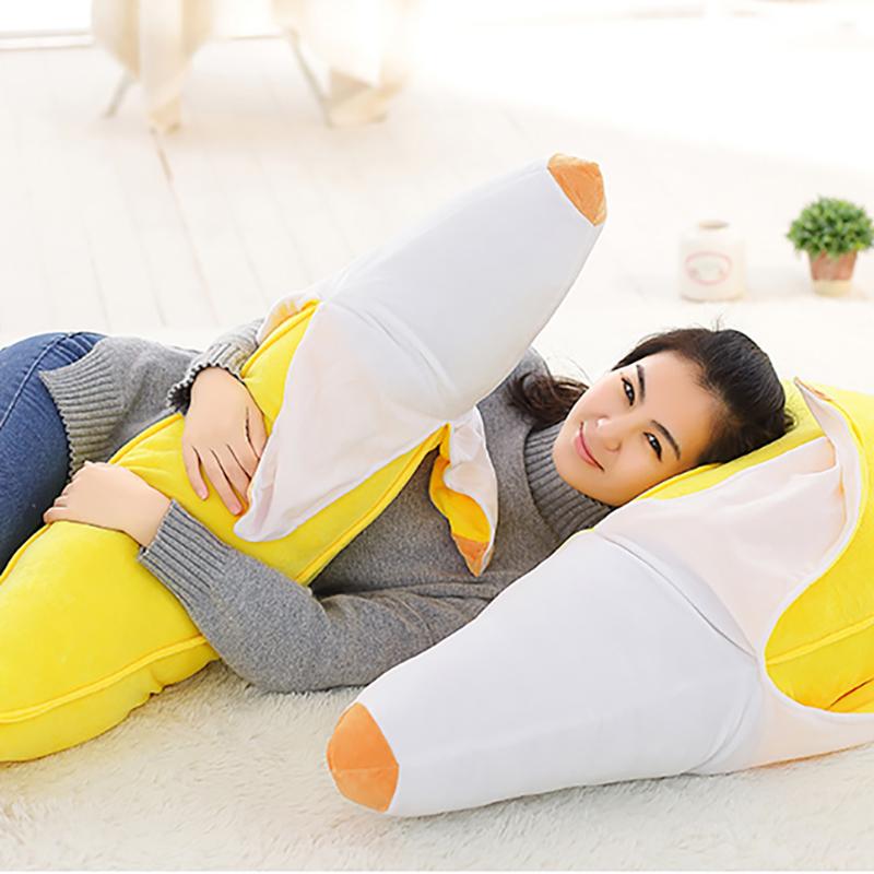 5070Cm Half Peeled Yellow Banana Plush Pillow Stuffed Soft Fruit Cushion Leg Body Support Sleeping Bolster Plushie Gift