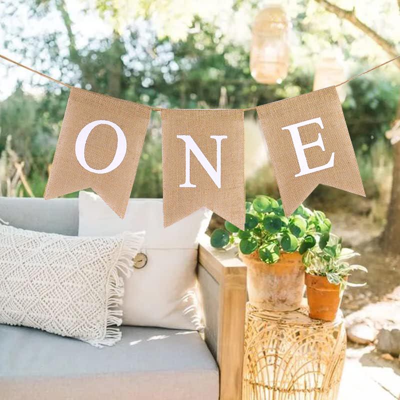 Baby First Birthday Chair Banner Burlap ONE Garland Boy Girl One Year Old Birthday Party Decoration Favors Photo Props Supplies