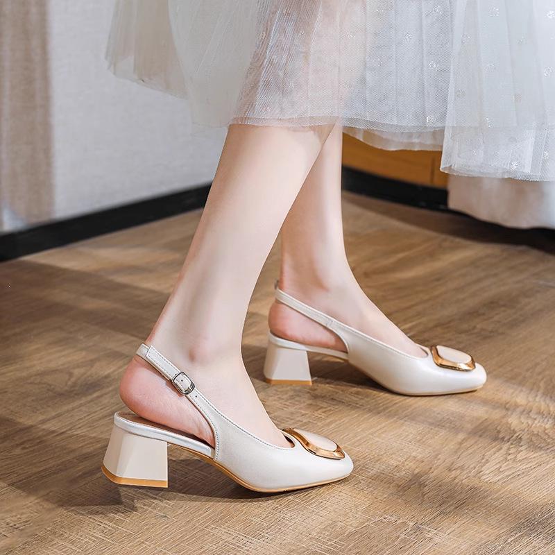 Französische Sommer High Heels Einzelne Schuhe Damenschuhe Grobe Absätze Sandalen Damen Stil Neuer Stil