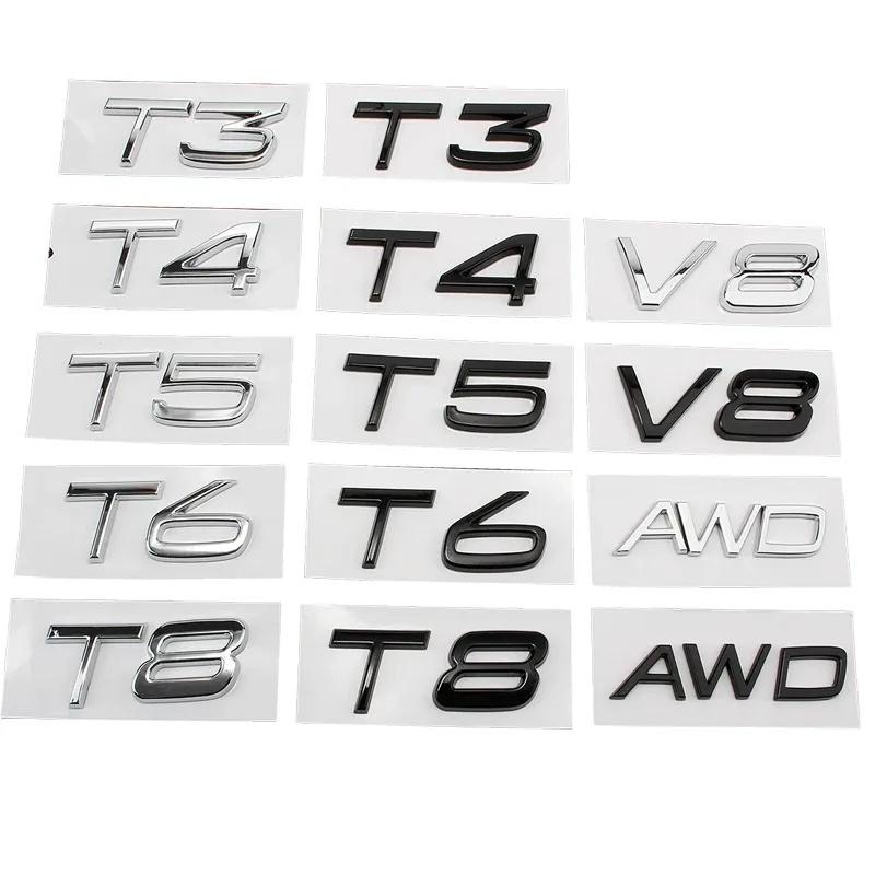 AAKZ1 3D ABS Car Trunk Emblem Sticker for Volvo T4 T5 T6 T8 D3 D4 D5 XC60 XC90 S60 S90 Rear Tailgate Badge Decal Exterior Accessories