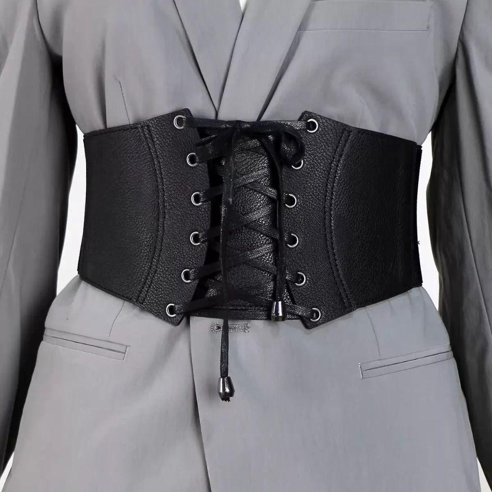 Solid Color PU Leather Corset Spicy Girl Western Cowboy Belt Gothic Wide Belt  Ladies