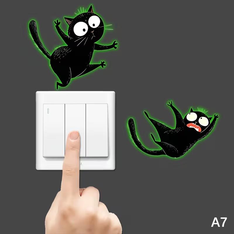 Glow-In-The-Dark Switch Sticker Frog Cat Design Self-Adhesive Removable Pvc Switch Decoration For Home, Bathroom, Bedroom