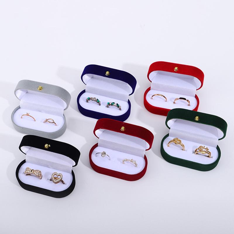 1PC Ring Box Jewelry Case Jewelry Display Organizer New Couple Double Slots Ceremony Gift Boxes Velvet Trinket Double