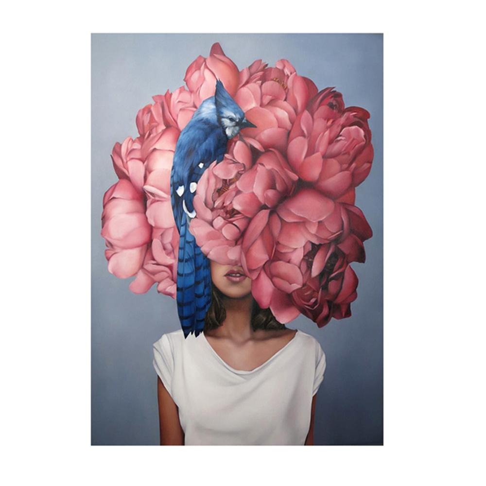 Nordic Flowers Head Woman Canvas Paintings On the Wall Art Posters And Prints Feather Girls Wall Pictures Home Decoration