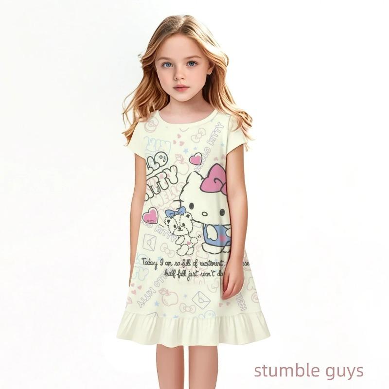 Popular Kawaii Summer Children's New Fashion Girl Dress Comfortable Home Outdoor Cartoon