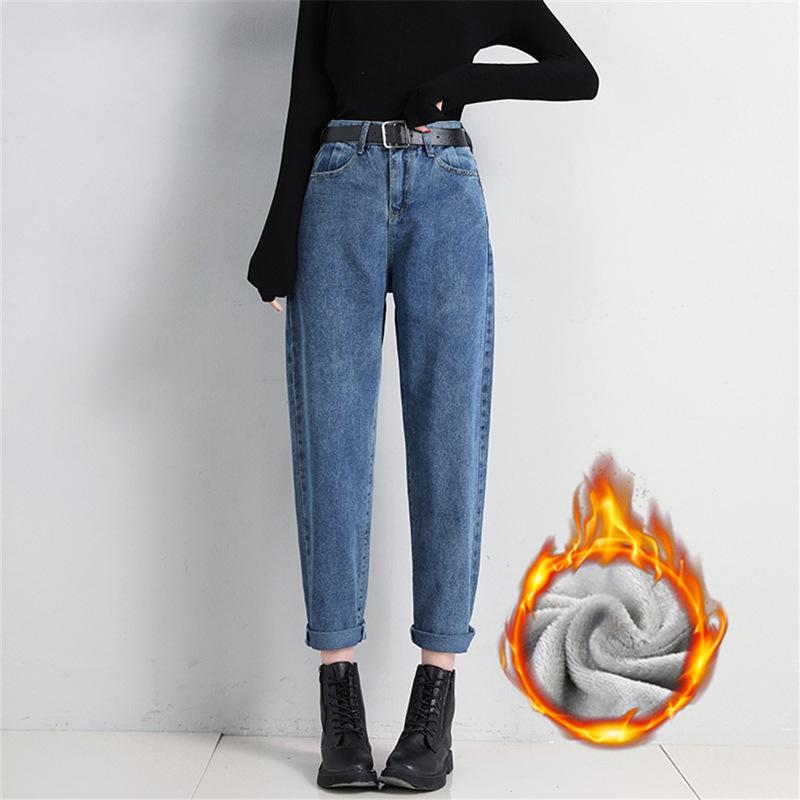 

Women s High Waist Velvet Dad Jeans - 2021 Trendy Loose Slim Carrot Harem Pants 5XL