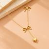 Fashionable Minimalist Gold Tassel Chain Bow Pendant Necklace