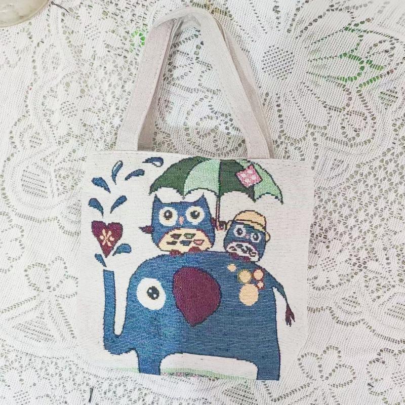 Small canvas bag double-sided embroidered tote bag elephant tote bag large capacity women's bag tote bag
