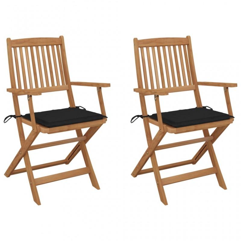 Day and Night - Day and Night Folding Garden Chairs 2 Units and Cushions Solid Acacia Wood