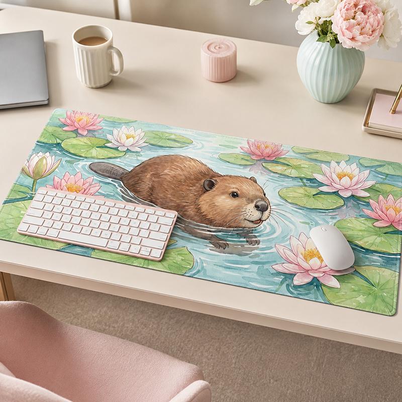 Mouse Pad Cute Capybara Lotus Gaming Printon Demand HD Computer Large Mousepad XXL Playmat Non-Slip Office Soft Gaming Laptop