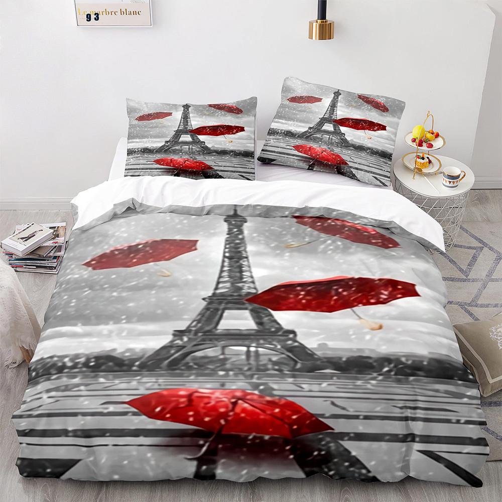 Comforter Eiffel Tower Paris France Bedding Set Retro Red Truck City Building Automobile Comforter