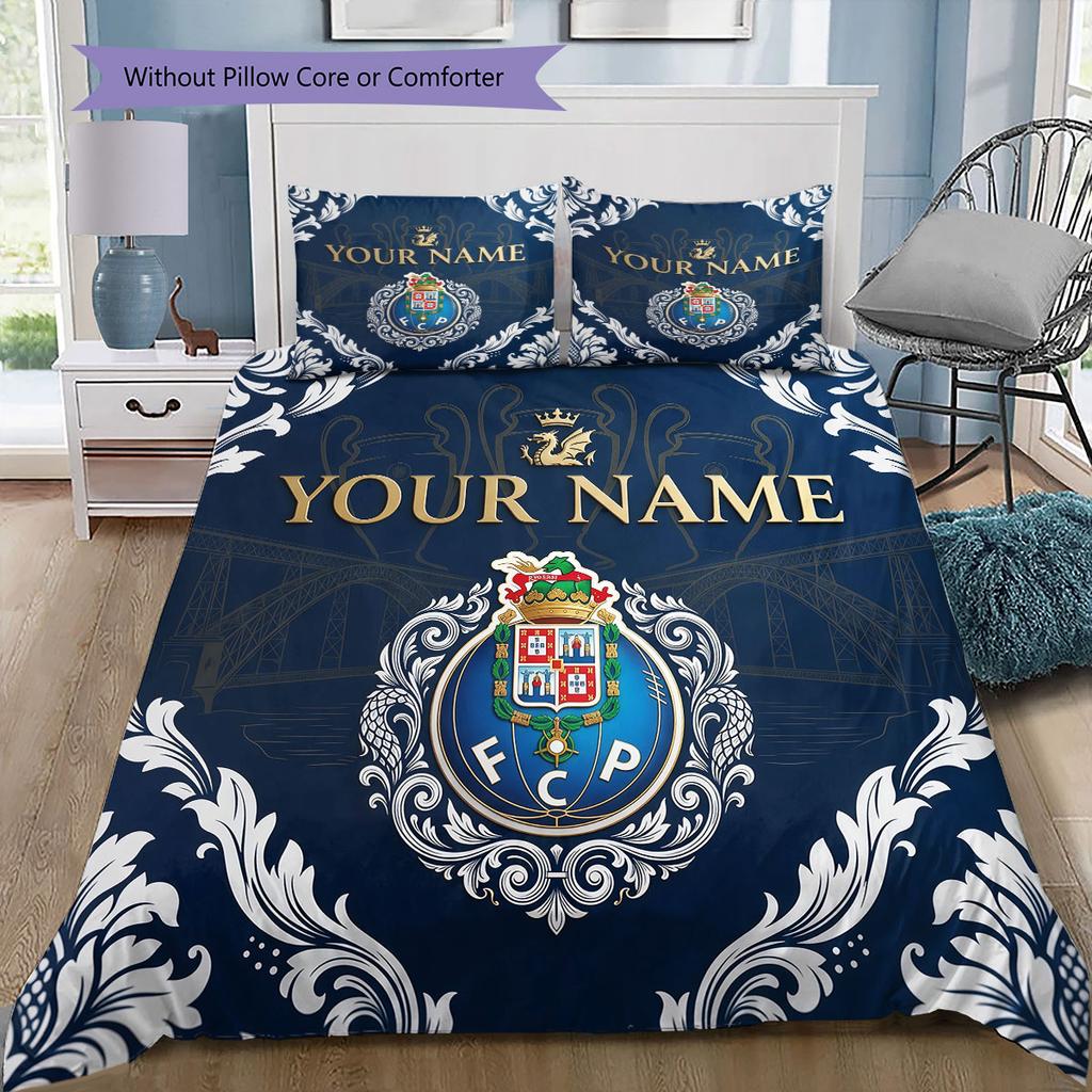 Custom Name,FC Porto Pattern Bedding Home Decoration Birthday Gift ( 1 Duvet Cover + 2 Pillowcase, Without Core),fan Merchandise.