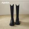 Augustine long boots women's 2025 new autumn thick-soled V-mouth thin boots retro British tall knight boots