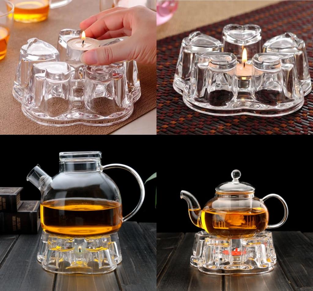 Glass Heart-Shaped Tea Warmer for Black Tea, Green Tea, and Coffee, Keeps Warm, Heats Up, Tabletop, Candle Warmer (Clear)