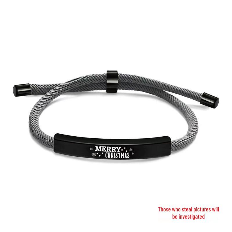 Stainless Steel Black Red Woven Rope Bracelet - Trendy European and American Fashion, Engraved, Christmas Gift