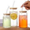 With Straw and Lid Glass Can Shaped Cups Spill-Proof Bubble Tea Cup Glass Drink Cup  Milk Tea
