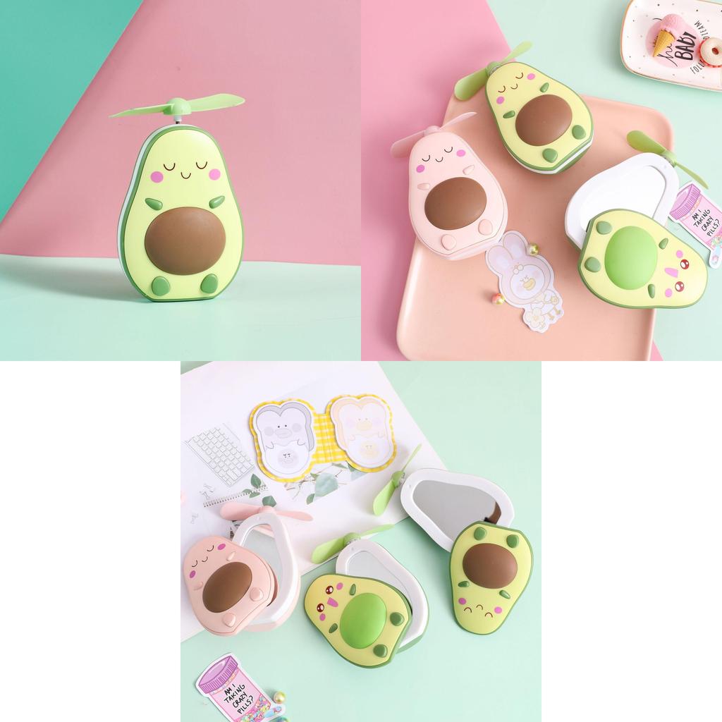 Cute Avocado Fruit Toy Handheld Fan Usb Rechargeable Lighted Makeup Mirror Mini Fan Customized