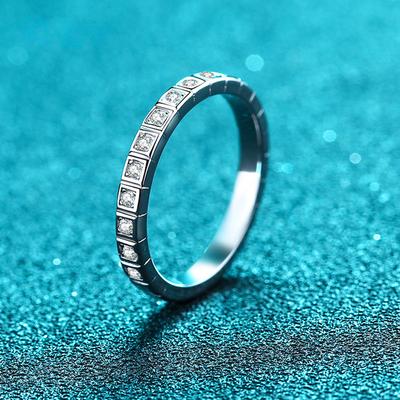 0.16ct Tüm Moissanite Yüzükler Kadınlar İçin Kadın Yarım Daire Düğün Bandı S925 Gümüş Kaplama Pt950 Platin Yüzük İnce Mücevher