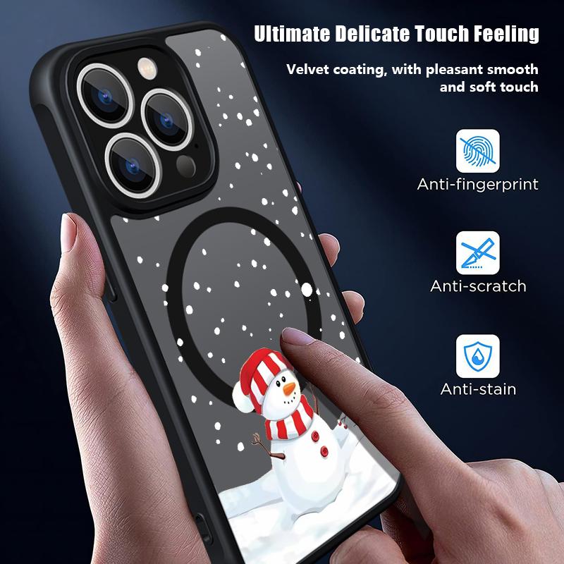 Christmas Snowman Print Magnetic Phone Case For iPhone Air 17 16 15 14 Pro Max 13 12 Pro Max 11 16 Plus Shockproof Acrylic Cover