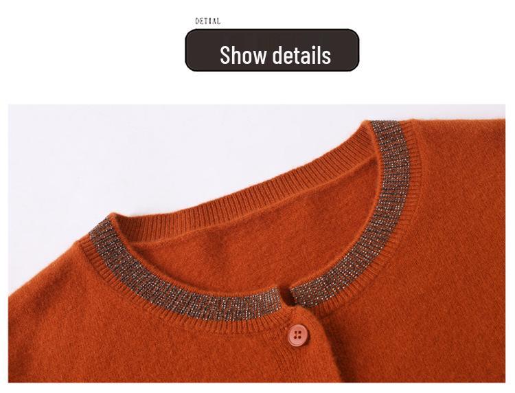 Women's Pure Wool Cardigan - Autumn/Winter Round Neck Knit Sweater Outerwear