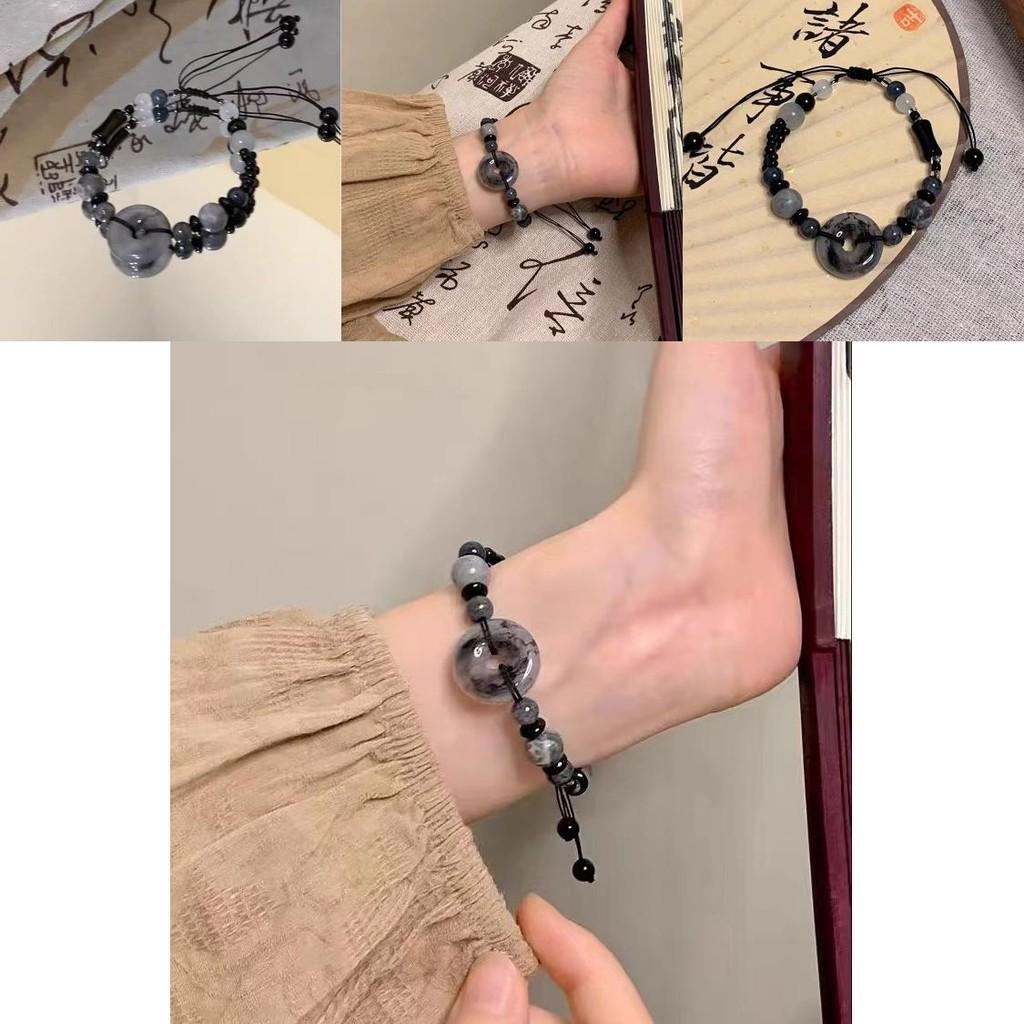 Distinctive Chinese Style Black Resin Stone Beaded Bracelet For Women