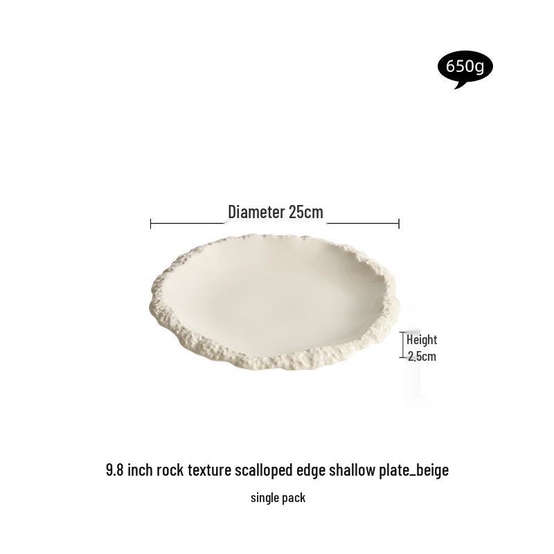 Rock Texture Ruffle Edge Ceramic Dinner Plate, Shallow 2024 New Style Tableware for Hotels