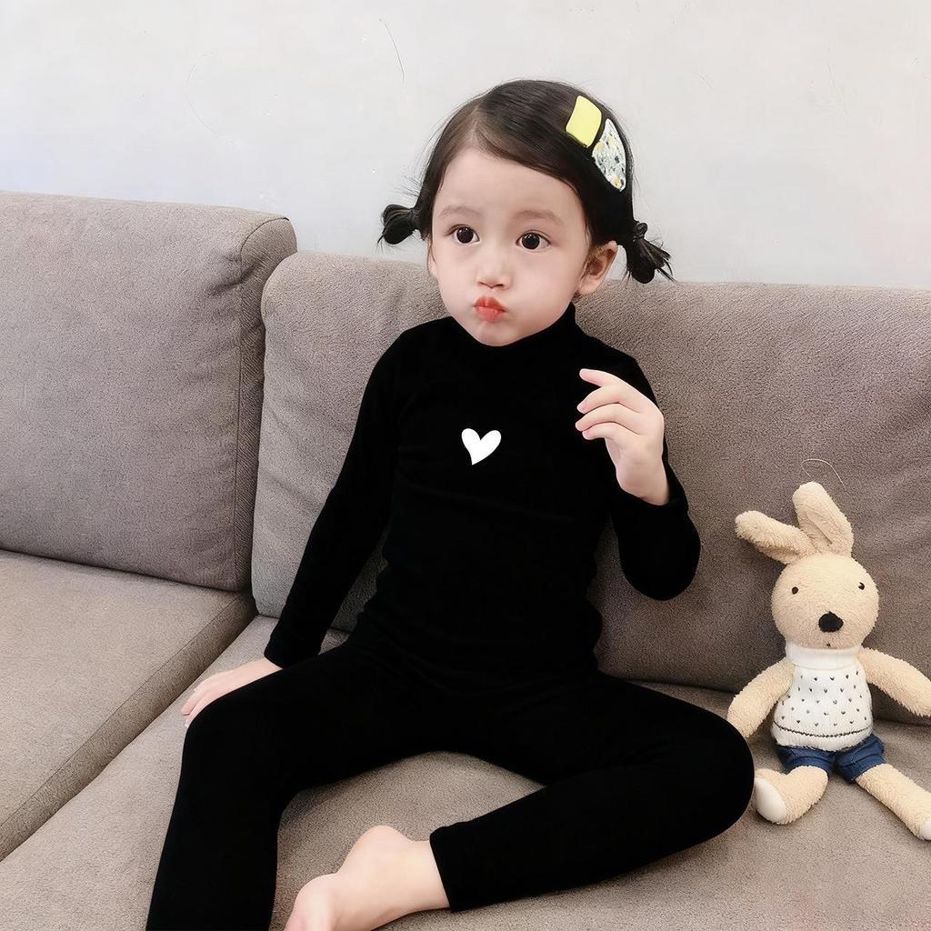 Kids' Thermal Underwear Set - Half-High Collar, Double-Sided Heating for Boys and Girls - Autumn Wear