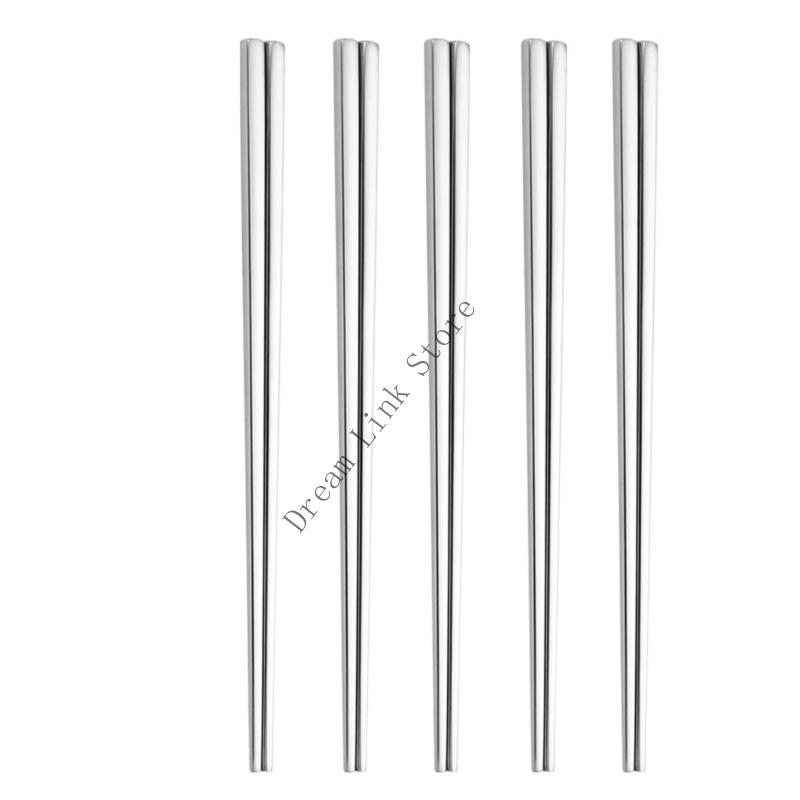 Q1FD 5 Pairs Stainless Steel Chopsticks Ergonomic Grip Metal Tableware