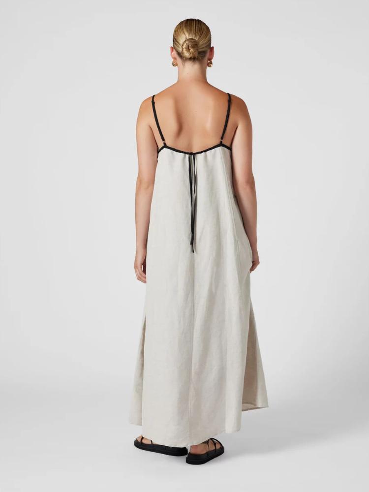 Fashion Contrasting Color Cotton Camisole Dress Spring and Summer Women Simple Loose Ventilate Large Hem Vacation Leisure Dress